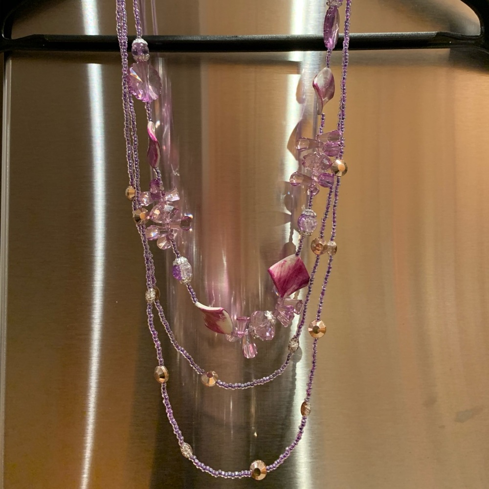 New Purple Beaded Statement Necklace Costume